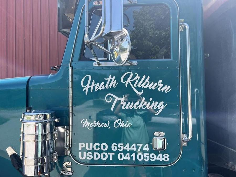Hand-lettered cab graphics for Heath Kilburn Trucking, Morrow, Ohio